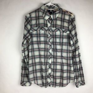 Cabi Women Shirt Plaid Front Floral Back Size 6